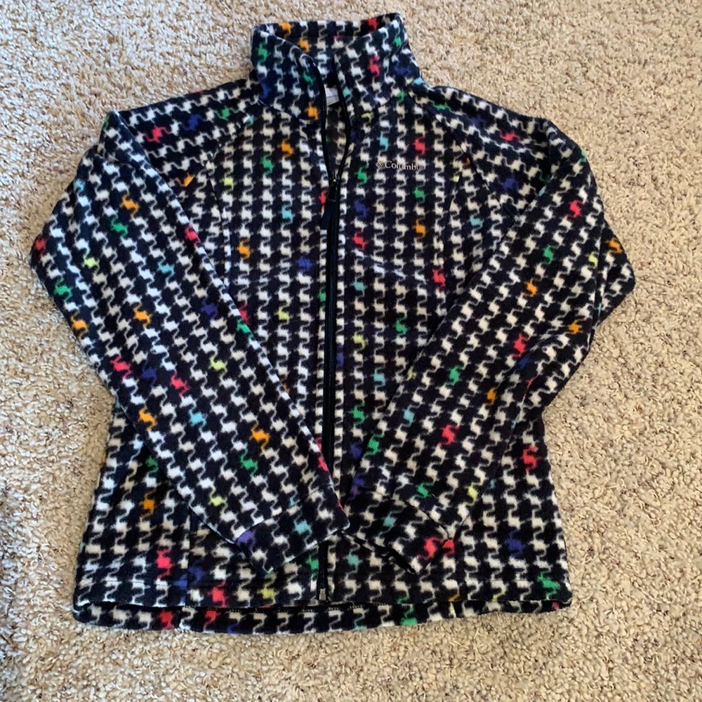 Columbia girls fleece zip up jacket 14/16 Black and white with color